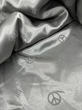 Vintage Liquid Satin Gray Lining Dress Fabric Peace Sign Jacquard 58"W 2 Yards
