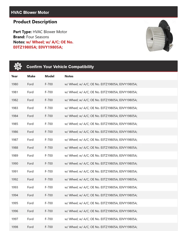 Motor soplador 4 estaciones 1981 1982 1983 1984 1985 Ford F-700 1980-1998 Foto 2 de 4