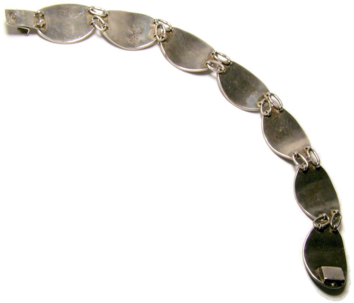【TAXCO 】S.G.O Tribal Oval Link Bracelet Taxco Mexico Sterling Silver Inlaid Abalone Oval Link Bracelet