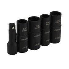 5pc 1/2" Dr. Thin Wall Flip Impact Socket Set For Auto RIMS TIRES LUG NUTS