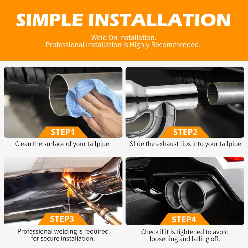 Dual 2.5" In 4" Out Quad H-Type Exhaust Tips Double Wall For Pontiac GTO 1964-71 - Image 3 of 4