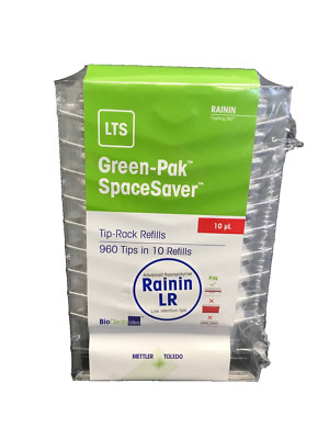 (960) RAININ Green-Pak SpaceSaver GPS LTS 10uL Pipette Tip Refills NS 10x96