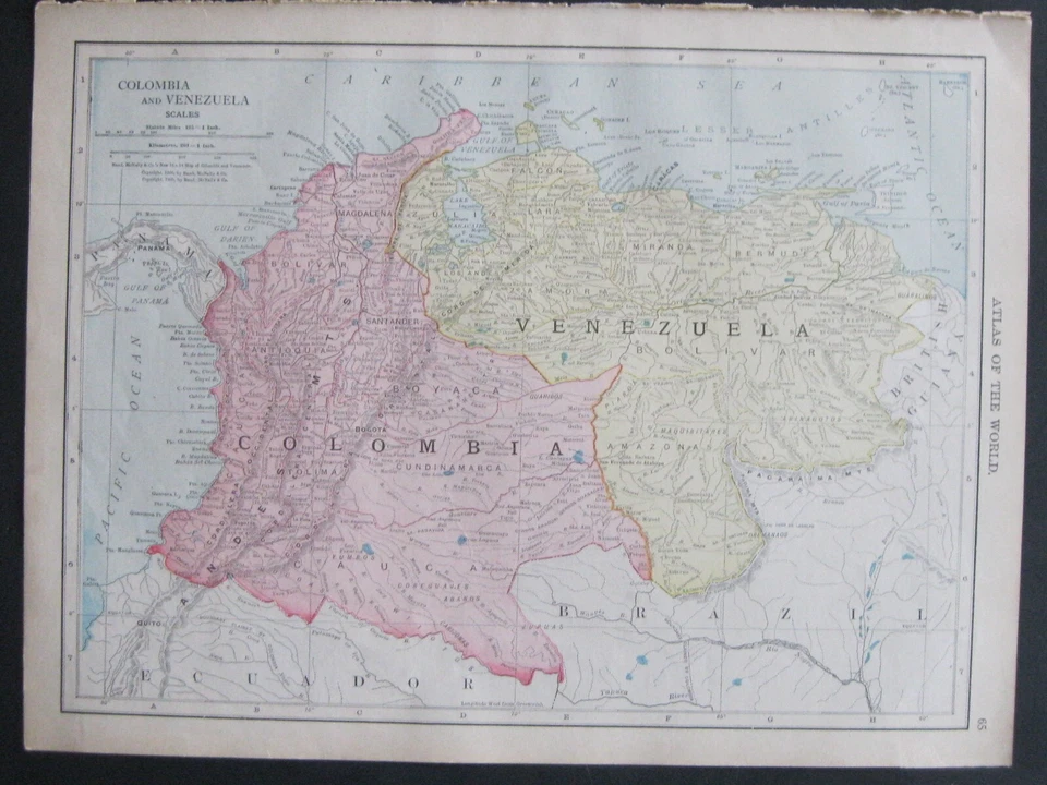 1912 Original Antigo Mapa Rand-McNally Colômbia & Venezuela e Brasil & Guianas - Imagem 2 de 4