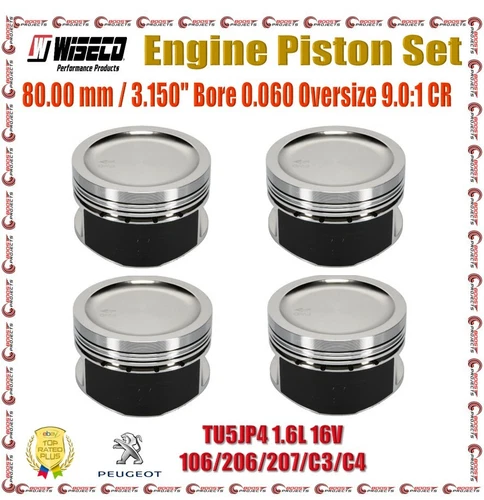 Wiseco 80.00 mm Bore 0.060 Oversize 9.0:1 CR Piston Set For Peugeot TU5JP4 1.6L