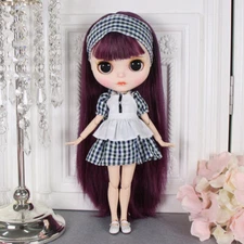 Blythe doll Dudu mouth Make up violet Straight hair from Factory Joint Body 12"