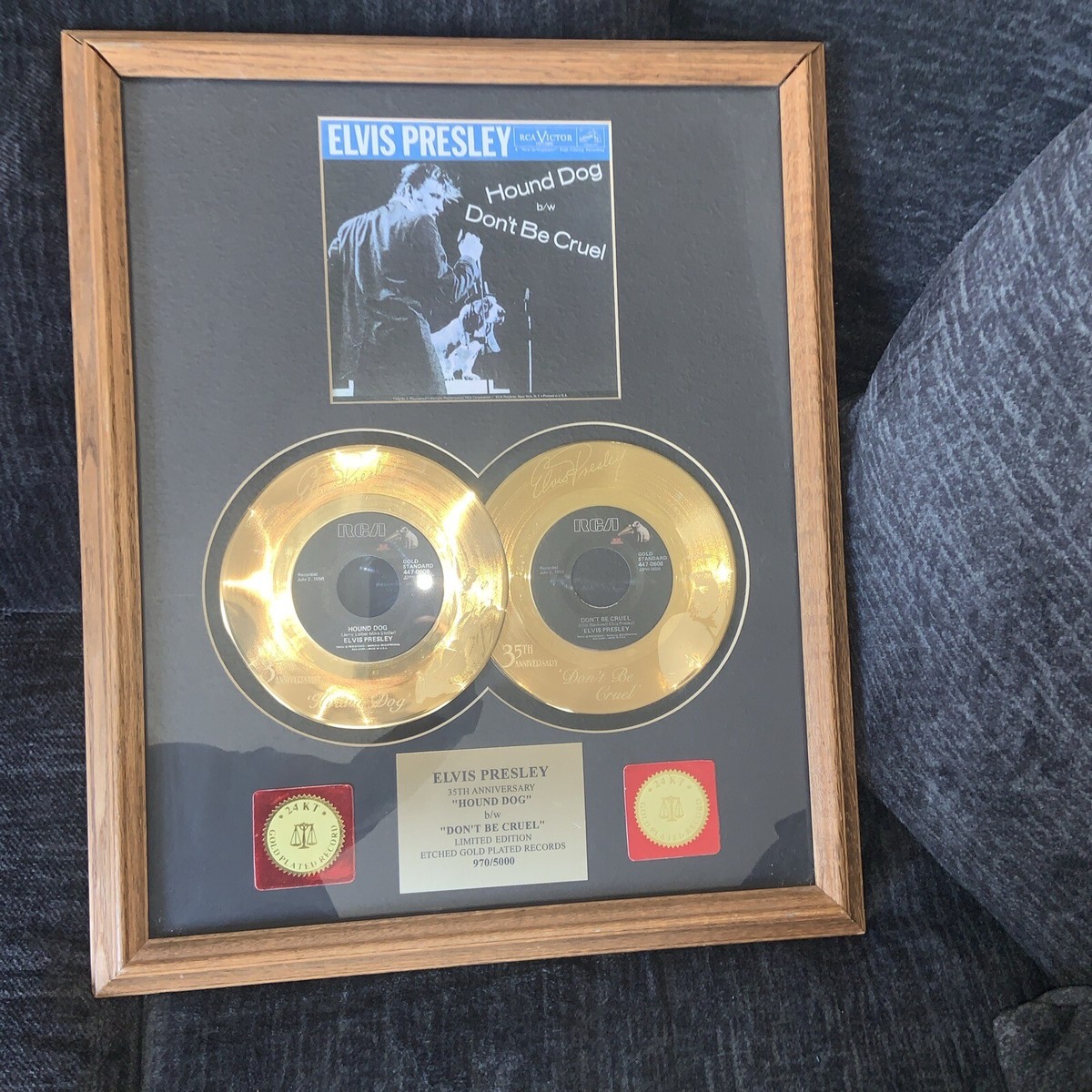 Elvis Presley, 24kt Gold Plated Records, Framed, RARE 970
