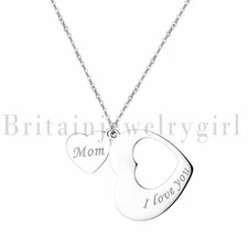 Matching I Love you Mom Charm Heart Pendant Stainless Steel Necklace for Women