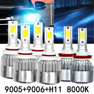 9005 9006 H11 Combo COB LED Headlight Fog Lamp Bulb White 6000K High Low Beam US