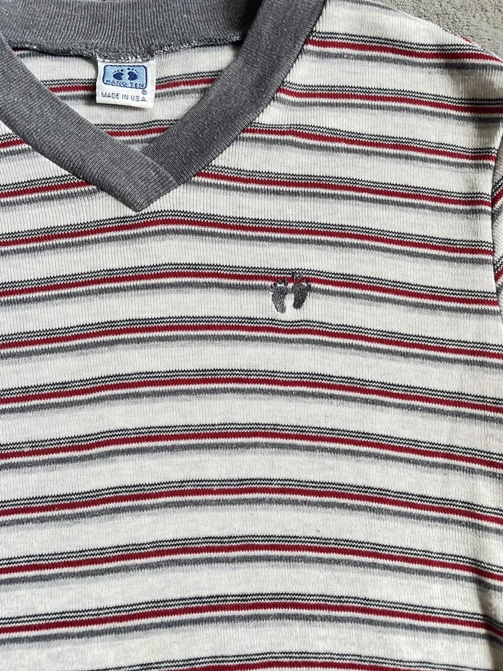 Camiseta Vintage Hang Ten Rayas Cuello en V Surfista Patín Playa Niños Talla Grande Juvenil Foto 2 de 4