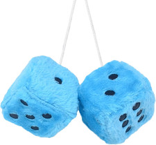 Pair 3  Light Blue with Black Dots Mirror Fuzzy Plush Dice, Light Blue and Blac