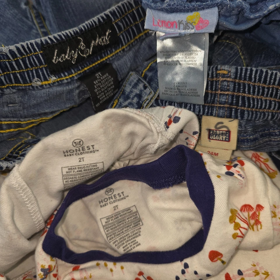 LOTE MISTO DE 17 CALÇAS JEANS PIJAMAS MENINA CRIANÇA 24M 2T AZUL BRANCO ROSA buraco minúsculo - Imagem 3 de 4