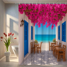 Beach-Inspired Shower Curtain with Floral Design, Waterproof