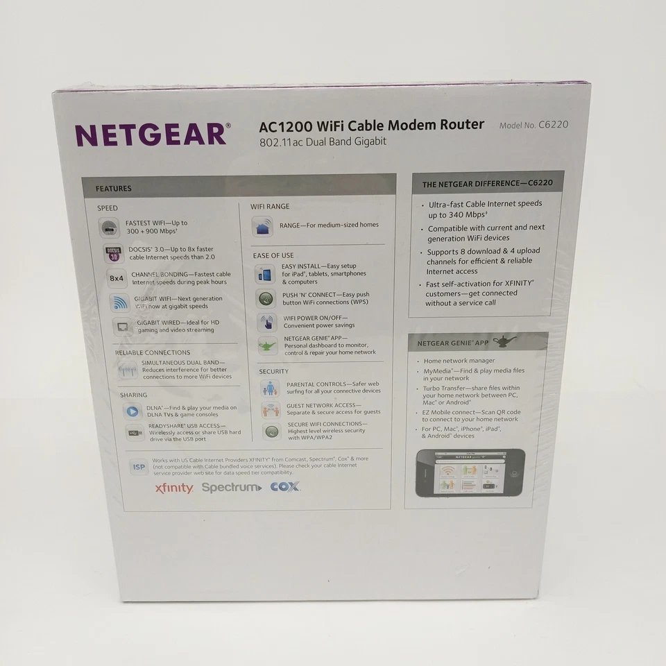 Netgear AC1200 Wifi Cable Modem Router - C6220-100NAS - Brand New - Image 2 of 4