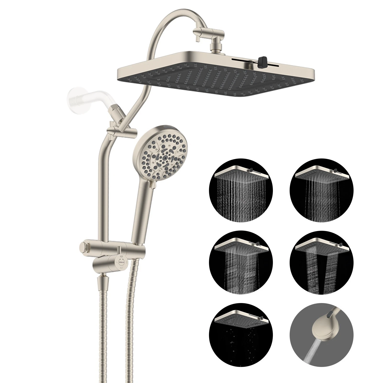 13" Rain Shower Head with Handheld Spray Combo High Pressure Adjustable Arm