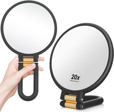 1X 20X Magnifying Travel Mirror, Hand Mirror with Handle - Double Side Hand Held