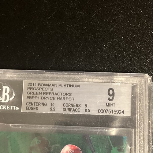 BGS 9.0 BRYCE HARPER ⚡GREEN REFRACTOR ROOKIE 2011 Bowman Platinum 199/599 - Picture 4 of 8