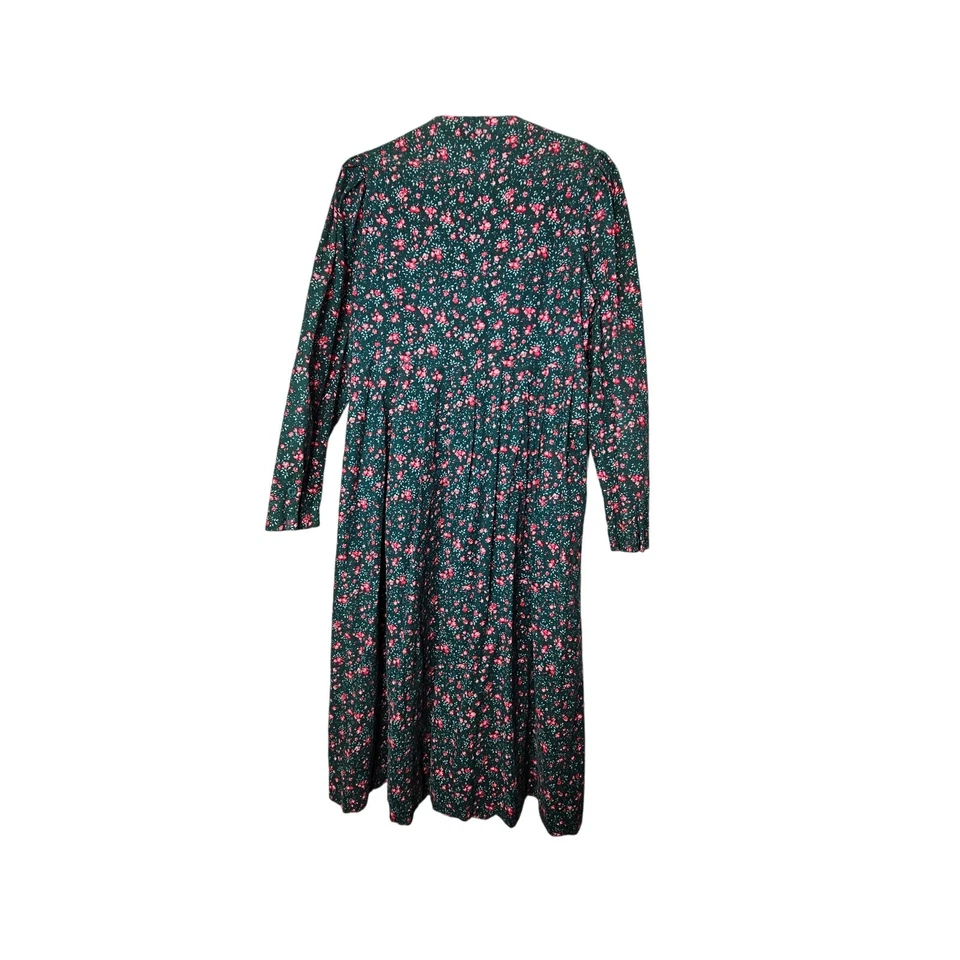 Vintage 90s Laura Ashley 14 Green Corduroy Floral Cottage Dress Modest Cotton - Image 4 of 4