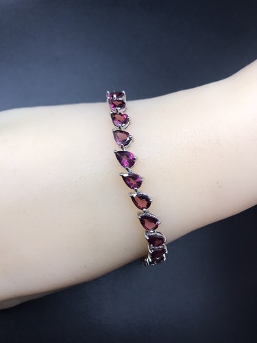 925 Sterling Silver Garnet Tennis Bracelet Size 7.5” - Picture 3 of 16