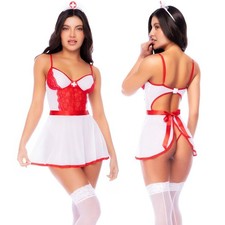 Mapale Lingerie Nurse Costume Apron Babydoll Thong Headband S-XL