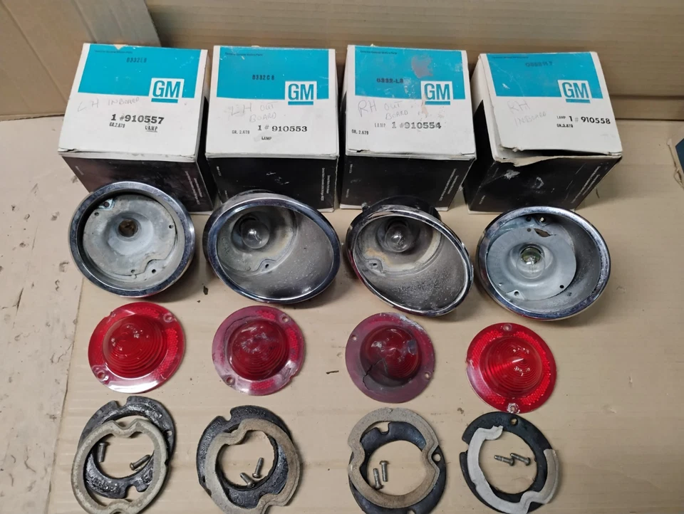 1963-1967 Chevy Chevrolet Corvette Taillights Chrome Housing Brake Lamps OEM - Image 4 of 4