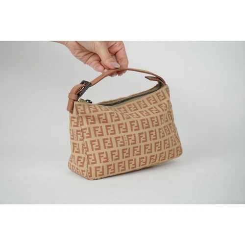 Mini pochette vintage Fendi marrone e rosa stampa Zucca