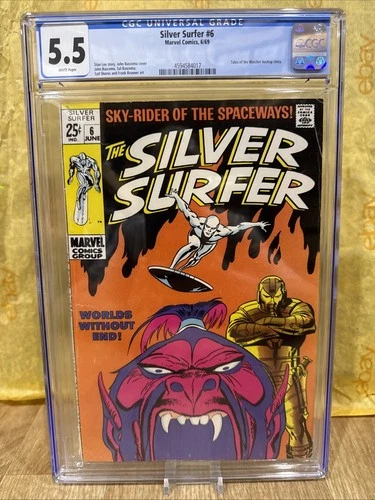 SILVER SURFER 6 CGC 5.5 DESIRABLE WHITE PAGES 1969 Graded Comic Takes Watcher