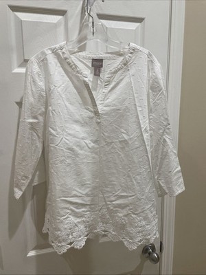 Chicos Women gorgeous White 3/4 Blouse Top Sz 1 Pullover Top beautiful