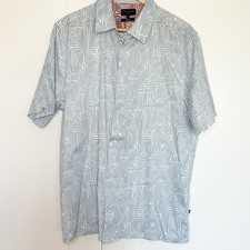 TED BAKER LONDON Linear Drawn Short Sleeve Button Up Shirt 5 XL blue cotton