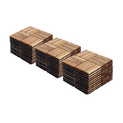 30pcs Interlocking Deck Tile Checker Square Acacia Outdoor Flooring Patio Yard