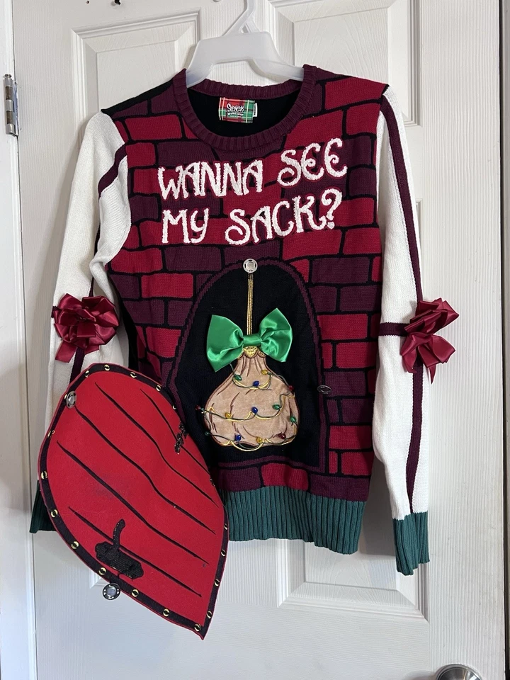Suéter Spencer’s Christmas Wanna See My Sack?” Con Peek A Boo Door Hombre’s Med Foto 3 de 4