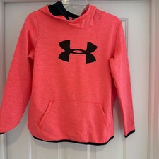 Youth Under Amour Neon Coral Hoodie Hooded Sweatshirt Pocket YXL Athletic
