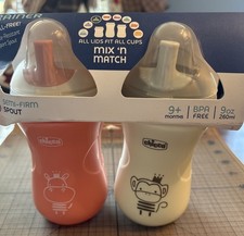2 Chicco Sport Spout Trainer orange/coral and gray Cups 9 oz 9 Months 