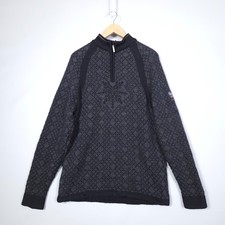 Dale of Norway Wool Sweater Snowflake Leather Patch 1/4 zip Fair Isle Mens M
