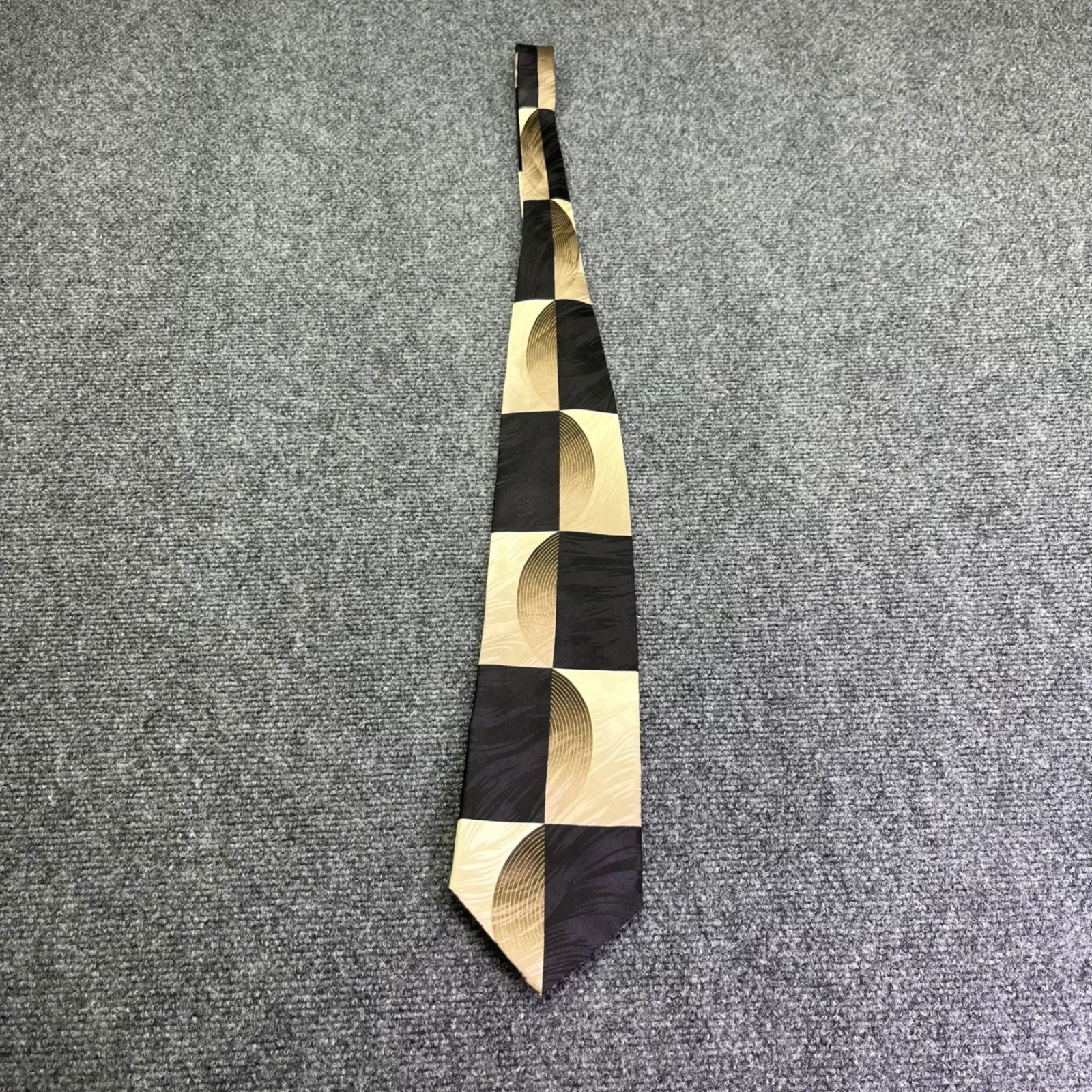Vintage Knightsbridge Necktie Adult Black Gold Geometric Check Abstract Silk