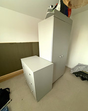 Grey 2 Door Freestanding Wardrobe Hinged Doors Hanging Rail & 3 Drawers unit