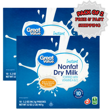 Great Value Instant Nonfat Dry Milk, 3.2 Oz, 10 Count  2 Pack  Free Shipping