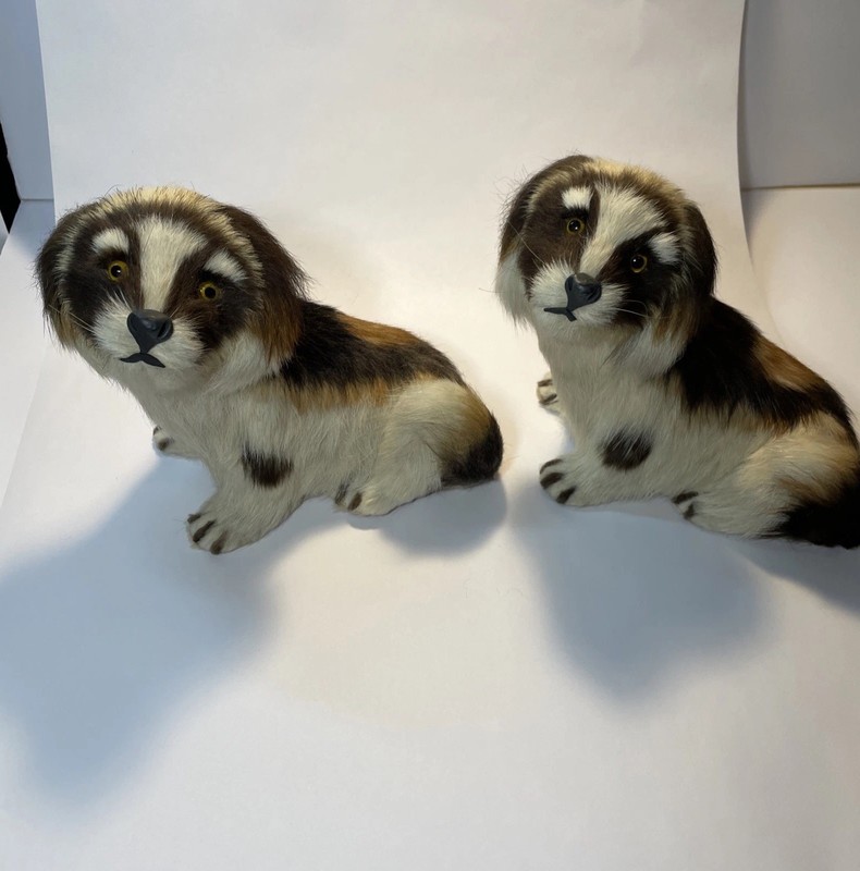 Pair of  Vintage Real Fur Miniature Pekinese Dogs