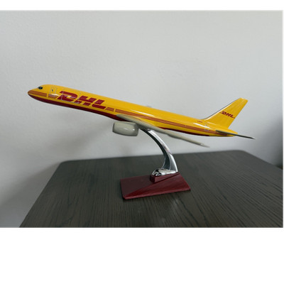 DHL Freight Carrier Aircraft Model Yellow Red Desk Display with Stand and Box
