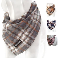 Dog Bandanas Plaid Washable Triangle Bib Soft Scarf Grey Large Pet Accessories