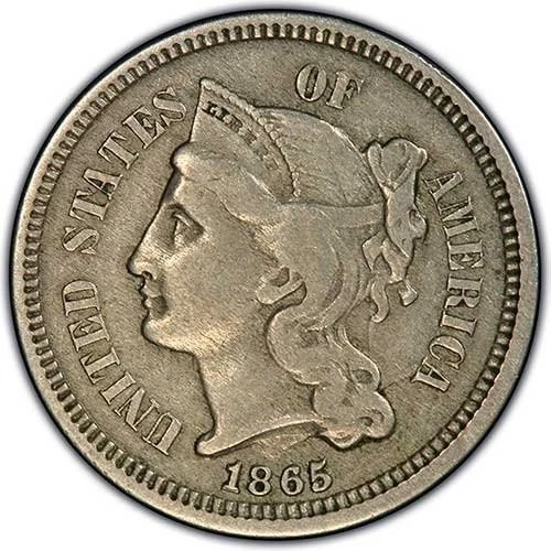 1865 Nickel 3-Cent Piece - Grades VF/30+