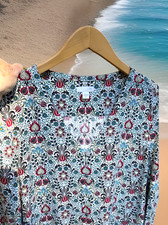 J Jill Tunic Botanical Floral V Neck Button Front Blouse Multicolor Ladys Medium