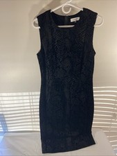 Calvin Klein Midi Sheath Fitted Dress 10 Black Sleeveless Gold Zipper Career