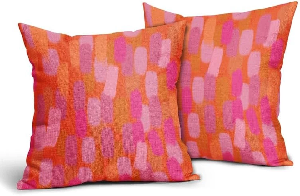 Preppy Pink Orange Pillow Covers 16X16 Inch Hot Pink Retro 70S Abstract Brush Ae - Image 2 of 4