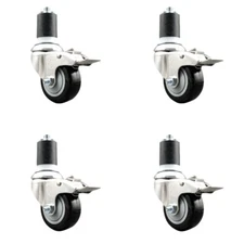 3.5 Inch 316SS Black Poly Swivel 1-3/4 Inch Expanding Stem Caster Set Lock Brake