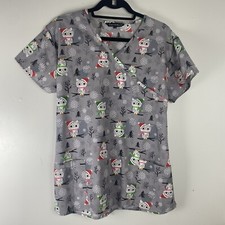 Cassandra O Womens Christmas Scrub Owl Snowflakes Gray Size Medium Medical