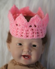 Baby Crochet Crown Tiara for Photo Prop Pink Blue Yellow