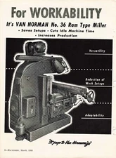 Van Norman No. 36 ~ 1950s Vintage Ad ~ Ram Type Miller Industrial Art 8.5x11