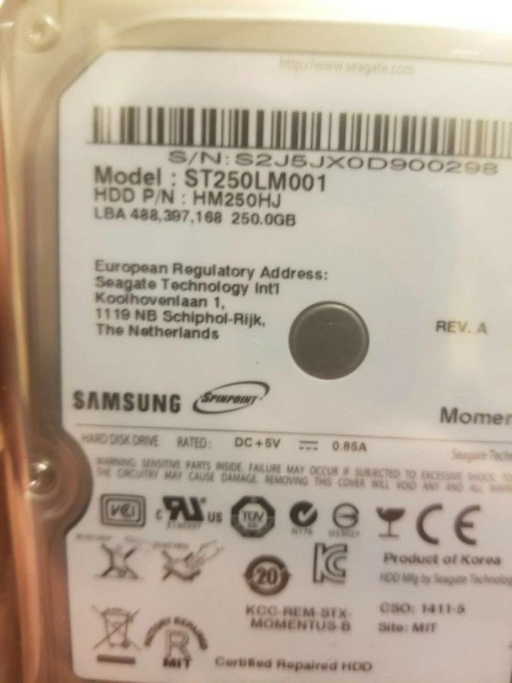 Samsung ST250LM001 250GB 2.5" HD HM250HJ Rev. A 1411-5 MIT C3801-K12A-ALE0Y - Image 2 of 2