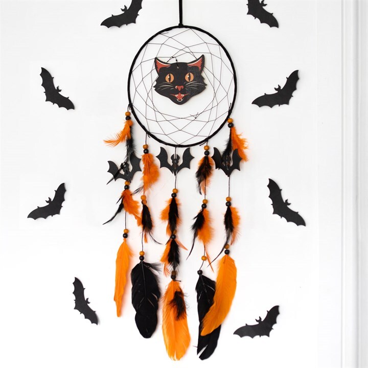 Black Cat Halloween Dreamcatcher | Spooky Seasonal Decoration