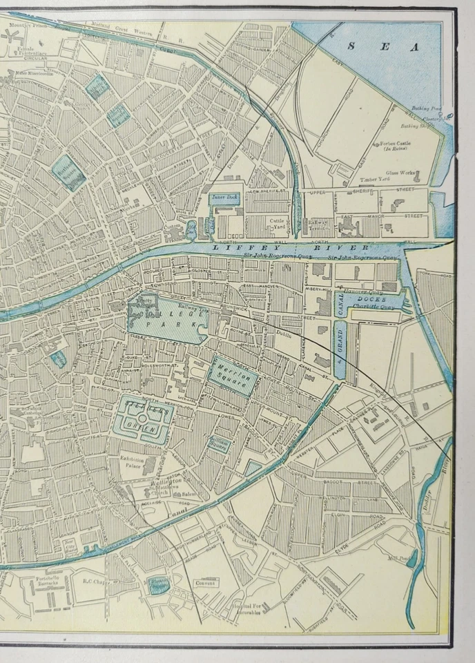 Vintage 1900 DUBLIN IRELAND Map 14"x11" Old Antique Original USHERS QUAY - Image 4 of 4